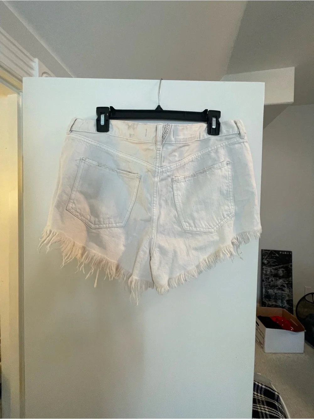 NWT Free People Raw Hem High-Rise Denim Shorts in worn white light beige